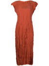 Totême Crinkled Cap Sleeve Habutai Silk Midi Dress In Red