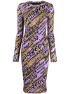Versace Jeans Couture Barocco Logo-print Midi Dress In Purple