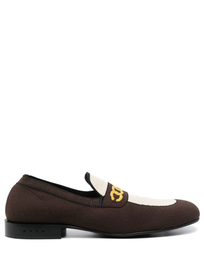 Marni Sock-style Chain-print Loafers In Braun