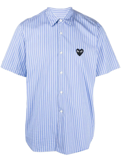 Comme Des Garçons Play Heart-patch Striped Shirt In Blau