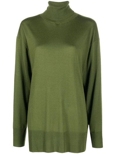 Aspesi Fine-knit Roll-neck Loose Top In Militare Military