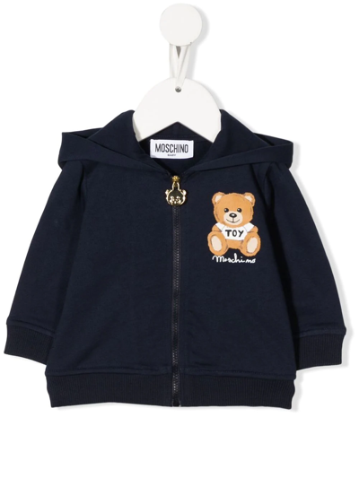 Moschino Babies' Teddy Bear Zipped Hoodie In Blau