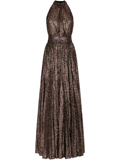 Dolce & Gabbana Sequinned Halter-neck Gown In Braun