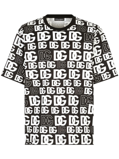 Dolce & Gabbana Cotton T-shirt With All-over Dg Logo Print In Black
