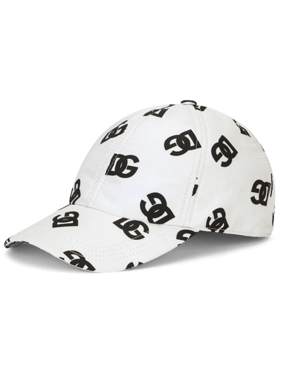 Dolce & Gabbana Dg Print Nylon Baseball Cap In Weiss