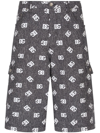 Dolce & Gabbana Printed Denim Stretch Bermuda Shorts In Schwarz