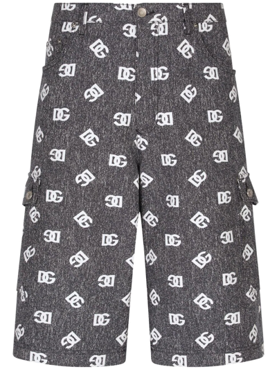 DOLCE & GABBANA LOGO-PRINT DENIM CARGO SHORTS