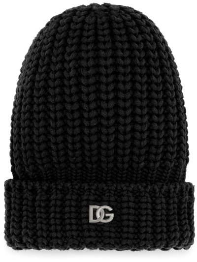 Dolce & Gabbana Chunky-knit Logo Beanie In Schwarz