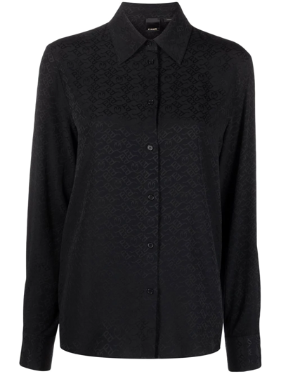 Pinko Monogram Pattern Button-up Shirt In Schwarz