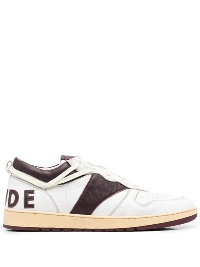 Rhude Rhecess Colour-block Distressed Leather Sneakers In White