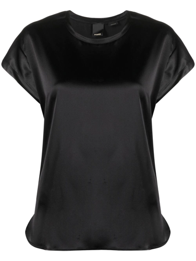 Pinko Satin-finish Round-neck T-shirt In Black
