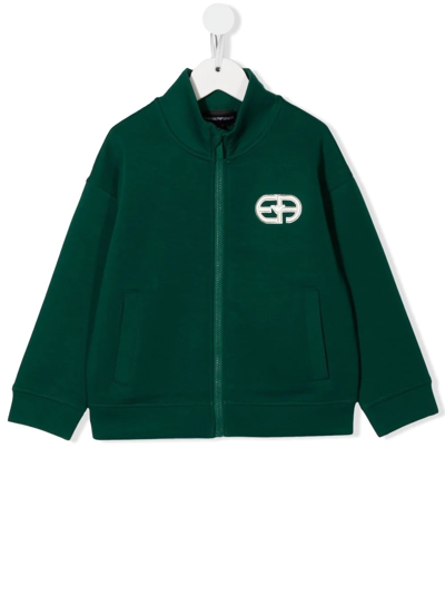 Emporio Armani Kids' Logo-print Long-sleeve Cardigan In Grün