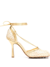 Bottega Veneta 90mm Macrame Metallic Ankle-wrap Pumps In Gold