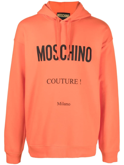 Moschino Logo印花棉连帽衫 In Orange