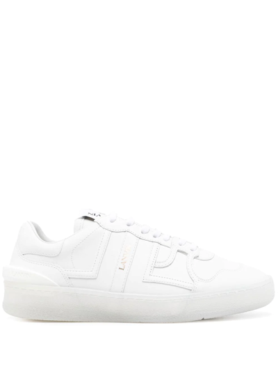 Lanvin Logo-patch Panelled Leather Sneakers In White/white
