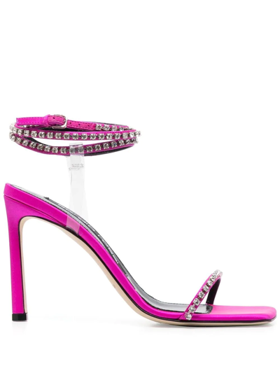 Sergio Rossi 110mm Crystal-embellished Leather Sandals In Fuchsia And Cryst