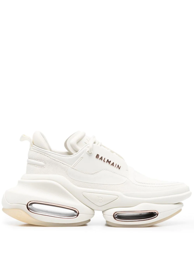 Balmain Leather And Neoprene B-bold Low-top Sneakers In Blanc Or