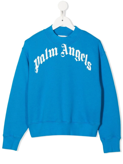 Palm Angels Logo-print Crew Neck Sweatshirt In Blau