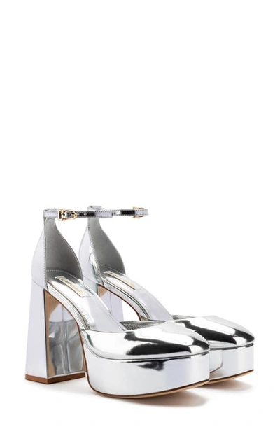 Larroude Ari Metallic Leather Ankle-strap Platform Sandals In Silver