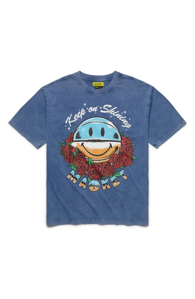 Market Keep On Shining Smiley Cotton Graphic Tee In Blue