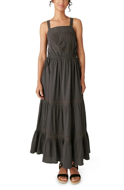 Lucky Brand Lace Tiered Maxi Dress In Washed Black