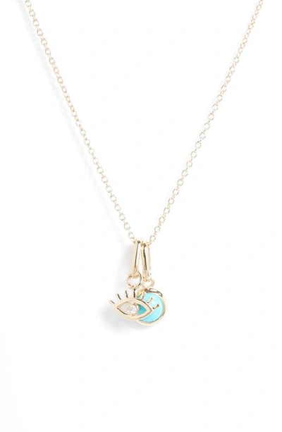 Anzie X Mel Soldera Lash Diamond Evil Eye Charm Necklace In Turquoise