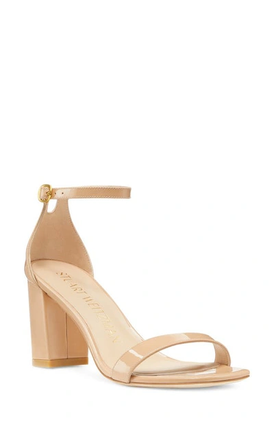 Stuart Weitzman Nearlynude Patent-leather Sandals In Adobe Analine