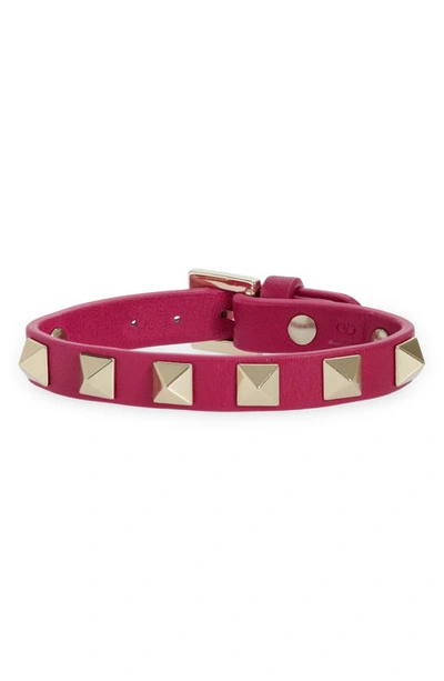 Valentino Garavani Valentino Rockstud Small Leather Bracelet In Rose Violet