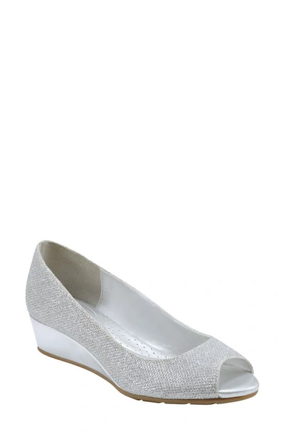 Bandolino Women's Candra Peep Toe Dress Wedges In Silver Glam