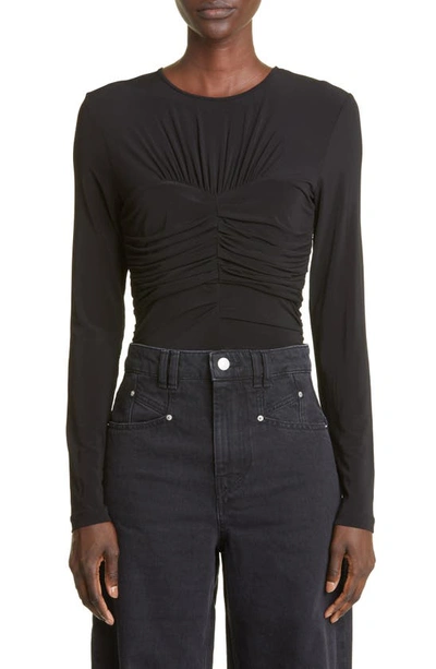 Isabel Marant Jalila Ruched Bustier Long Sleeve Top In Black