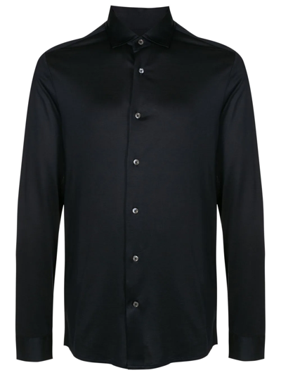 Emporio Armani Monogram-print Long-sleeve Shirt In Blue