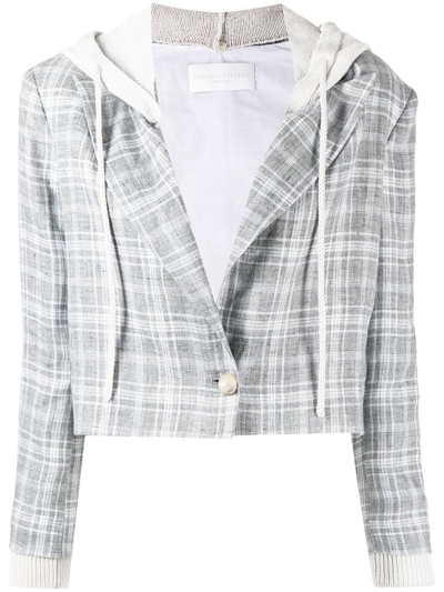 Fabiana Filippi Checked Detachable-hood Cropped Blazer In Grey