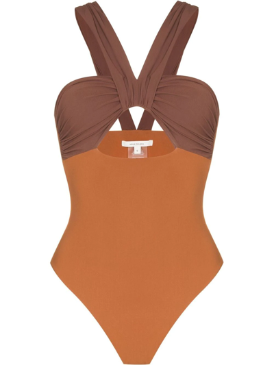 Nensi Dojaka Brown & Tan Butterfly One-piece Swimsuit