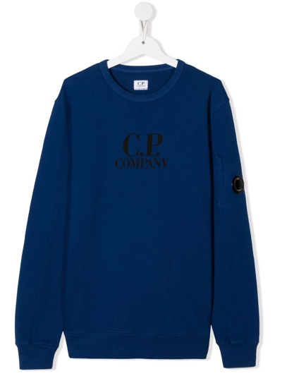C.p. Company Teen Logo Crew-neck Sweatshirt In Blue