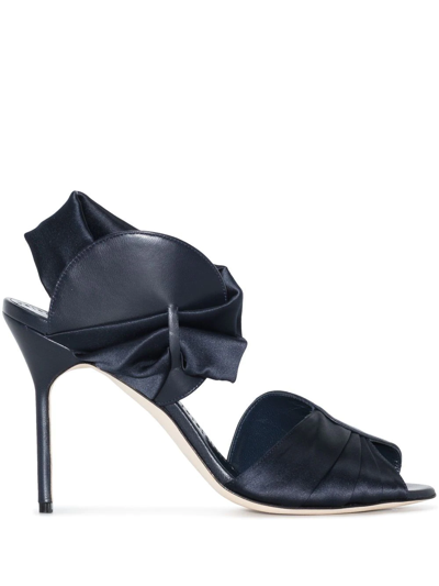 Manolo Blahnik Bimbanu Pleated Ankle-cuff Sandals In Blue
