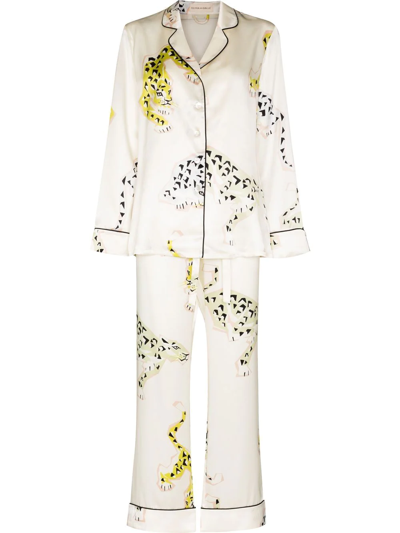 Olivia Von Halle Lila Amico Printed Pyjama Set In Neutrals