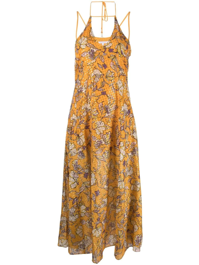 Patrizia Pepe Floral-print Halterneck Dress In Mango