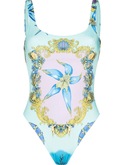 Versace Blue Trésor De La Mer One-piece Swimsuit In #add8e6