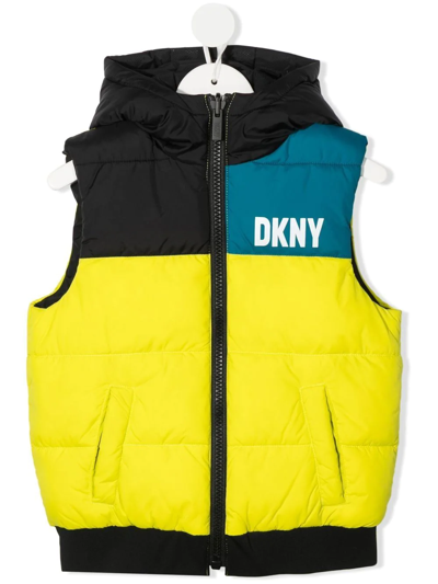 Dkny Kids' Reversible Padded Hooded Gilet In Giallo