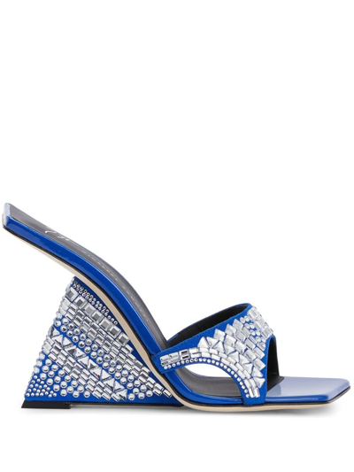 Giuseppe Zanotti Akira Shine 105mm Wedge Sandals In Blue