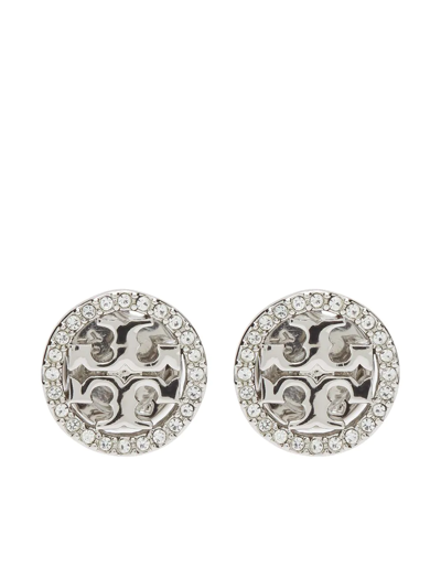 Tory Burch Miller Crystal-embellished Stud Earrings In Silver