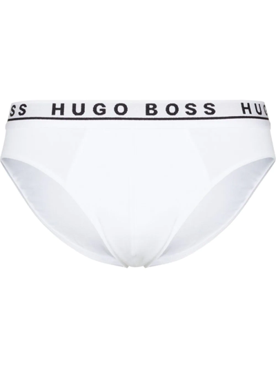 Hugo Boss Three Pack Logo-waistband Briefs In White