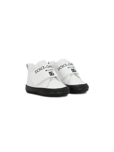 Dolce & Gabbana Babies' Touch-strap High-top Sneakers In White