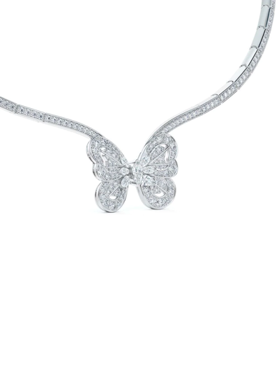 De Beers Jewellers 18kt White Gold Portraits Of Nature Butterfly Diamond Necklace In Silver