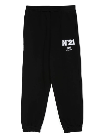 N°21 Kids' Rubber Logo Cotton Sweatpants In Black