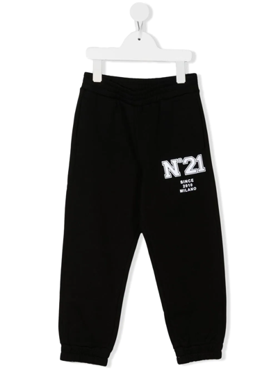 N°21 Kids' Rubber Logo Cotton Sweatpants In Black
