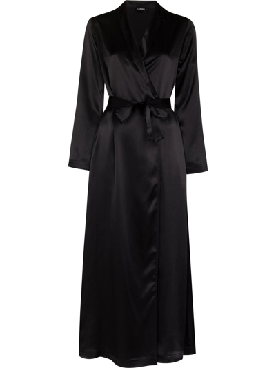 La Perla Belted Silk-satin Dressing Gown In Black