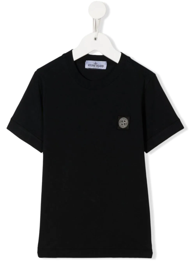 Stone Island Kids' Logo-patch Cotton T-shirt In Black