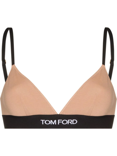 Tom Ford Beige Triangle Bra With Logo Underband In Jersey Woman  In Cipria