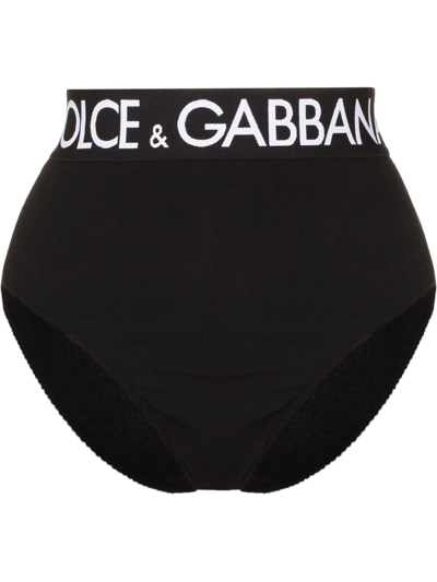 Dolce & Gabbana Logo-tape High-waisted Briefs In Black